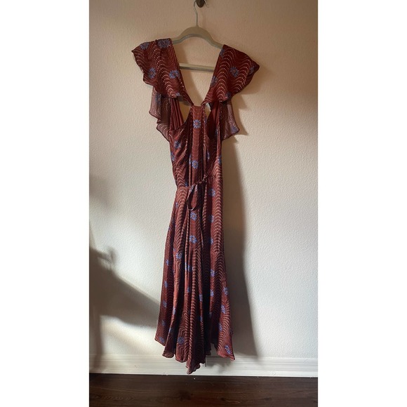 Anthropologie Ruffle-Sleeve Printed Wrap Maxi Dress Size S NWT - Picture 6 of 8